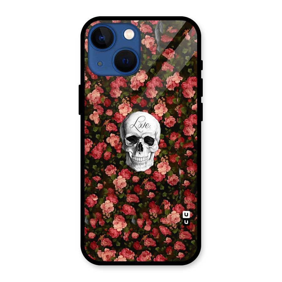 Floral Skull Love Glass Back Case for iPhone 13 Mini