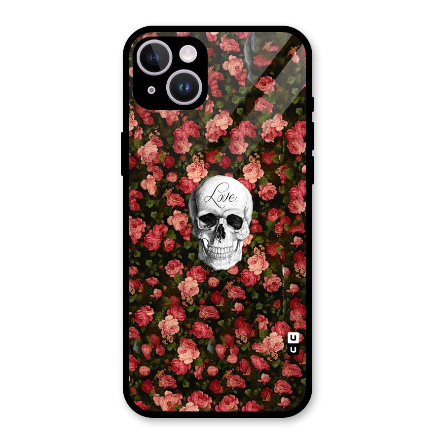Floral Skull Love Glass Back Case for iPhone 14 Plus