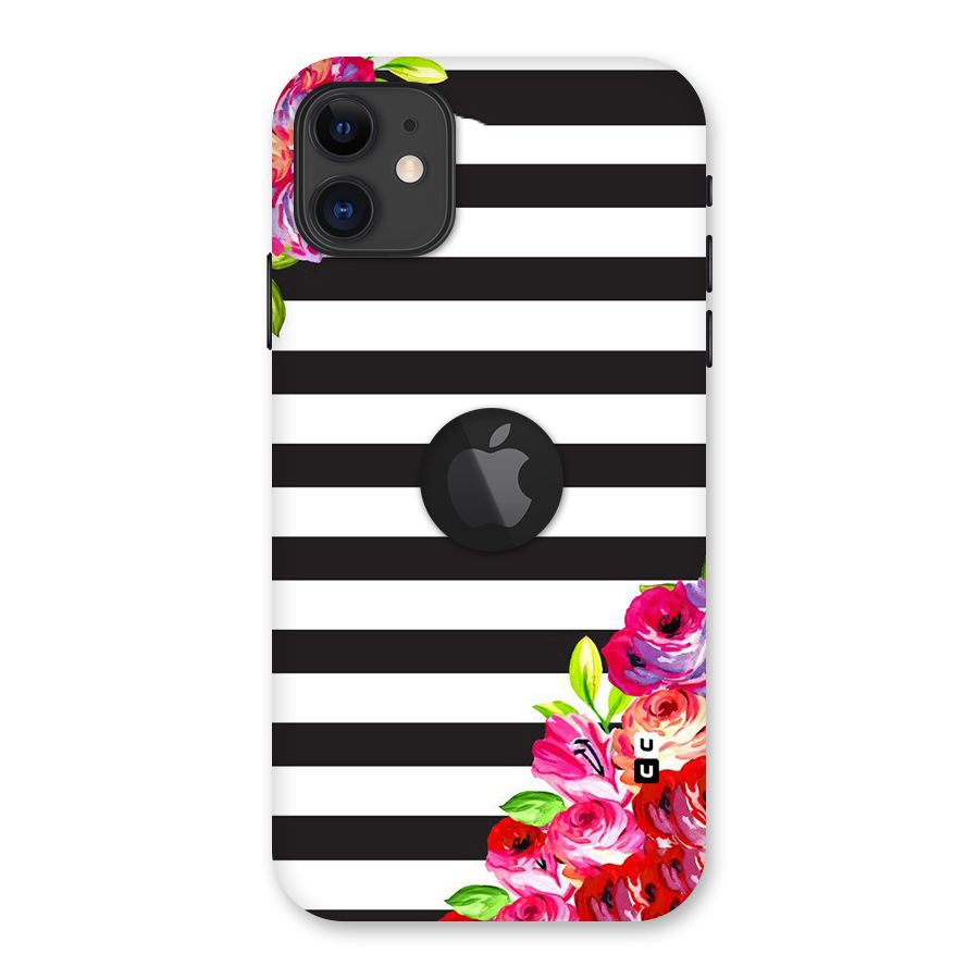Floral Stripes Back Case for iPhone 11 Logo Cut
