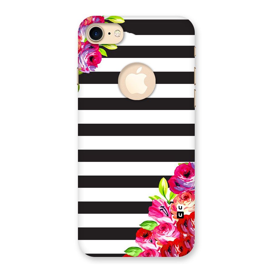 Floral Stripes Back Case for iPhone 7 Logo Cut