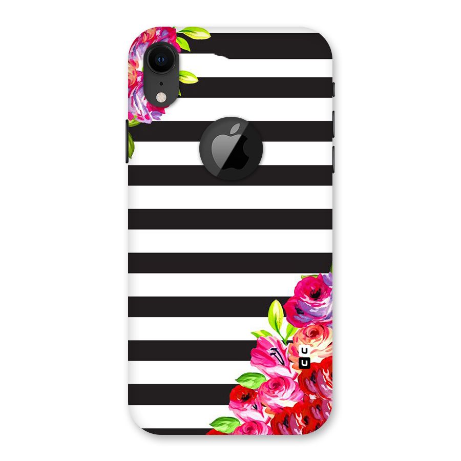 Floral Stripes Back Case for iPhone XR Logo Cut