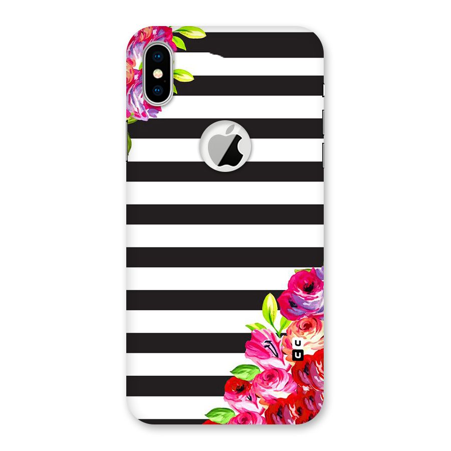 Floral Stripes Back Case for iPhone XS Logo Cut