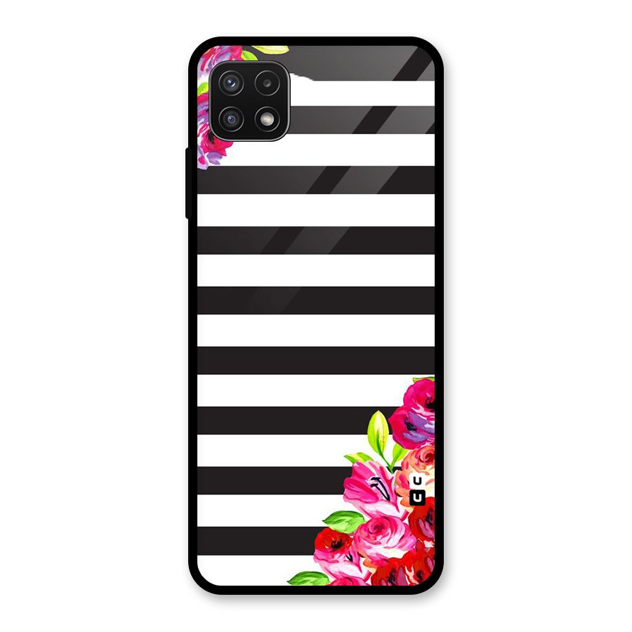 Floral Stripes Glass Back Case for Galaxy A22 5G