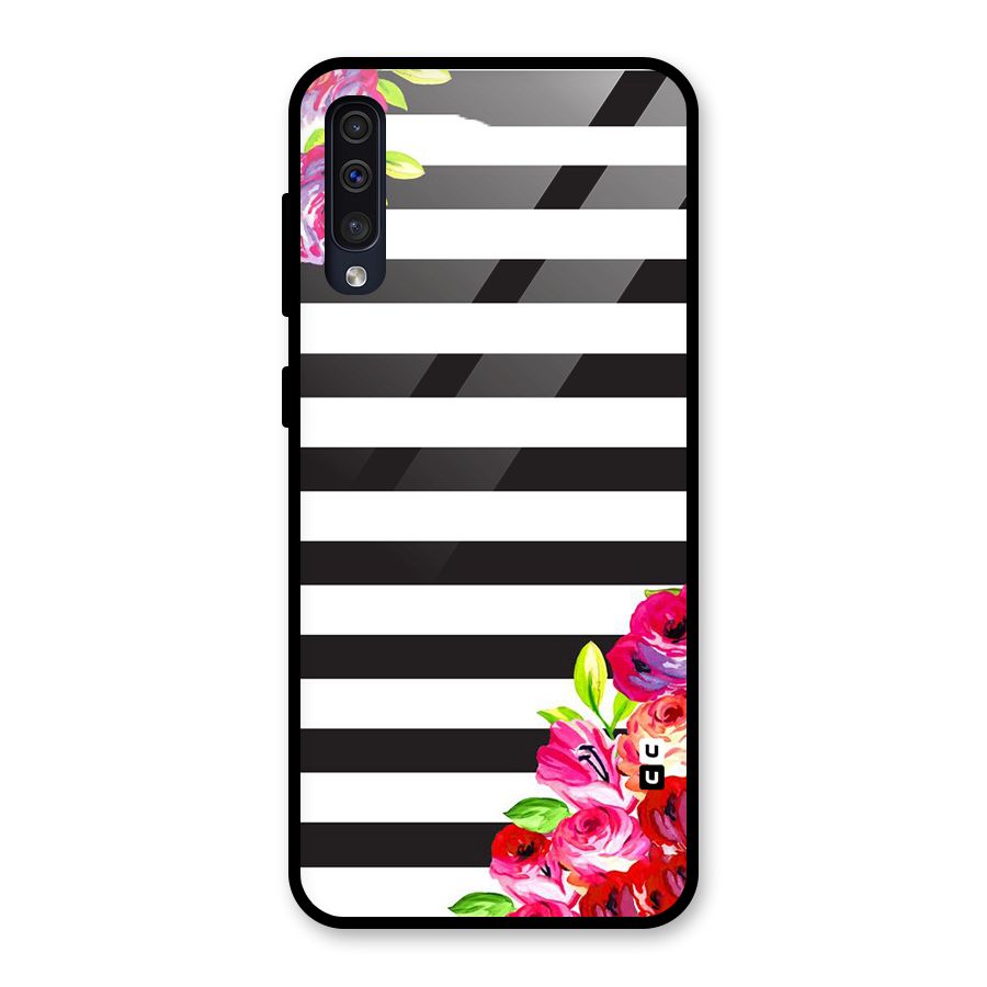 Floral Stripes Glass Back Case for Galaxy A50