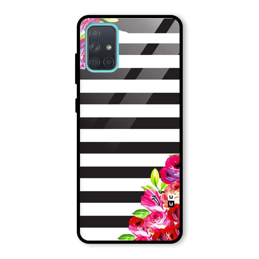 Floral Stripes Glass Back Case for Galaxy A71
