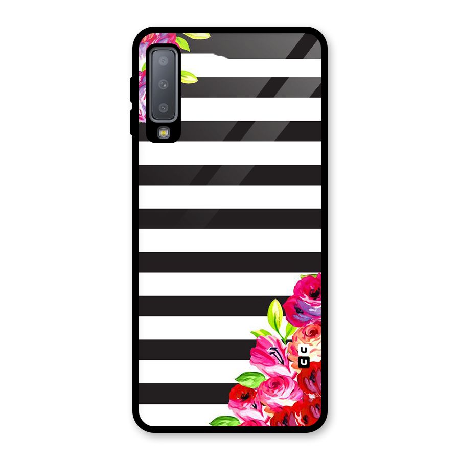 Floral Stripes Glass Back Case for Galaxy A7 (2018)
