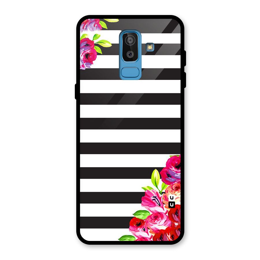 Floral Stripes Glass Back Case for Galaxy J8