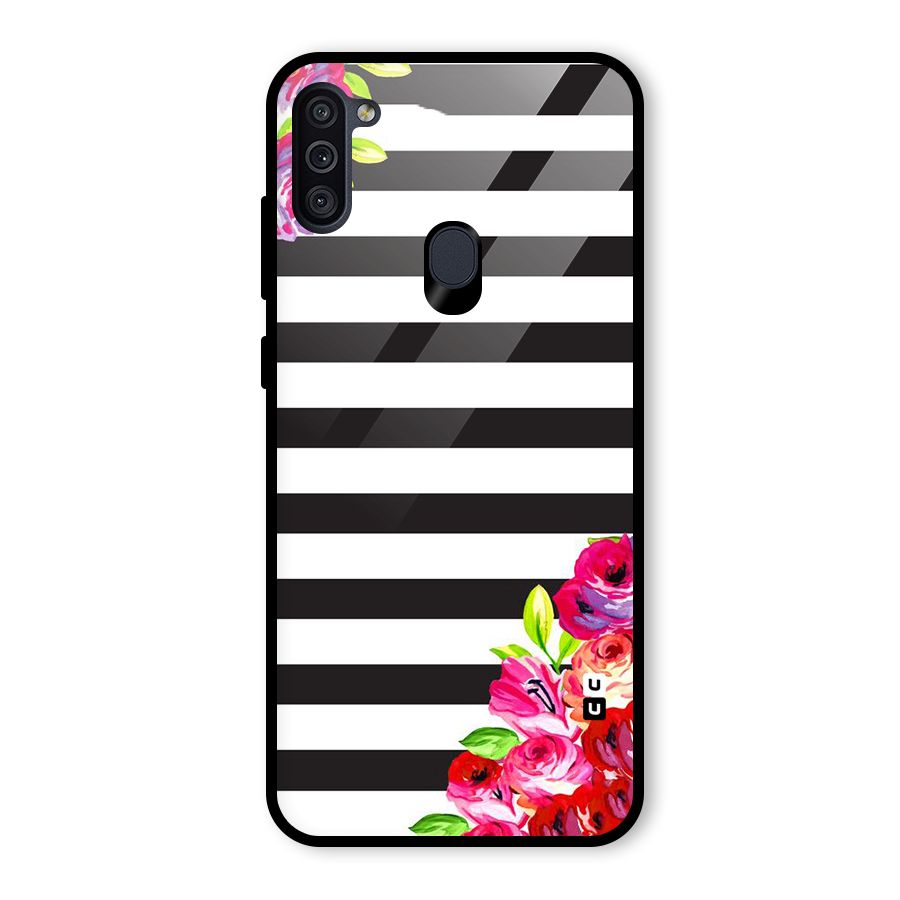 Floral Stripes Glass Back Case for Galaxy M11