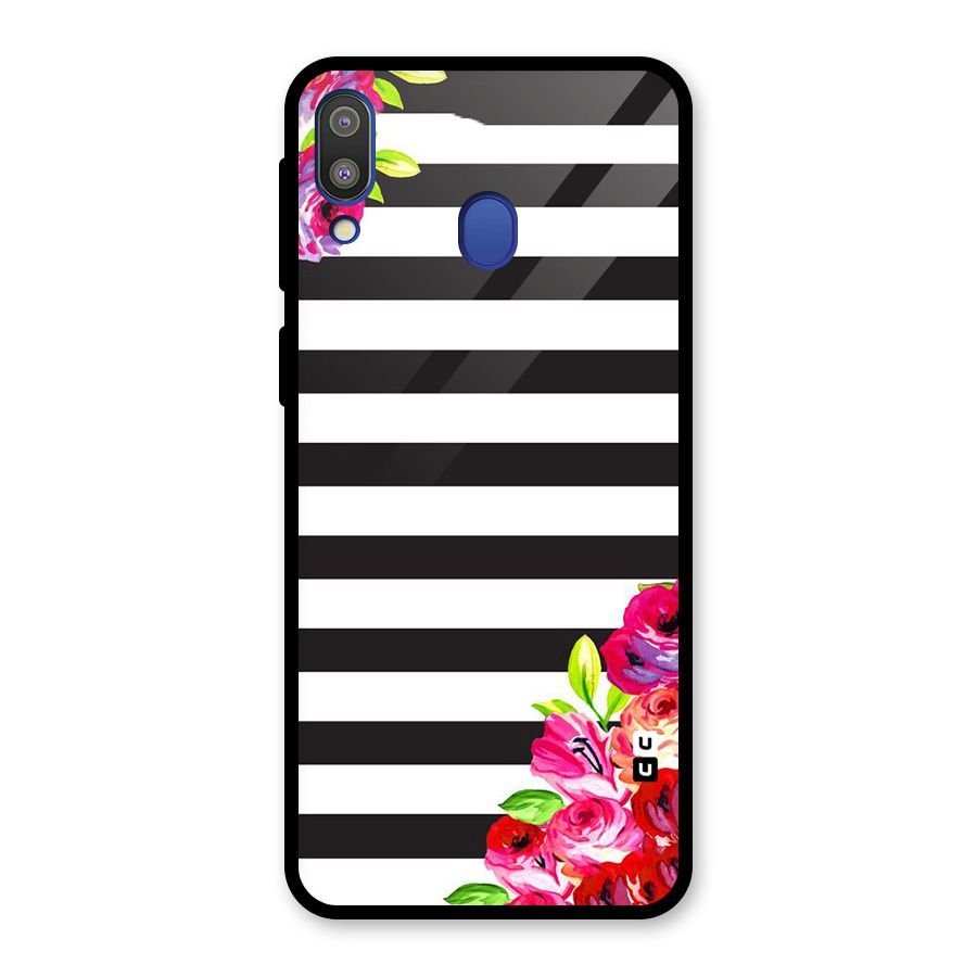 Floral Stripes Glass Back Case for Galaxy M20