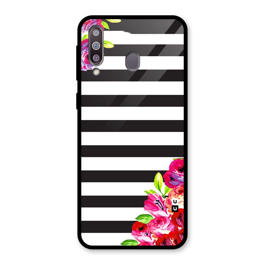 Floral Stripes Glass Back Case for Galaxy M30