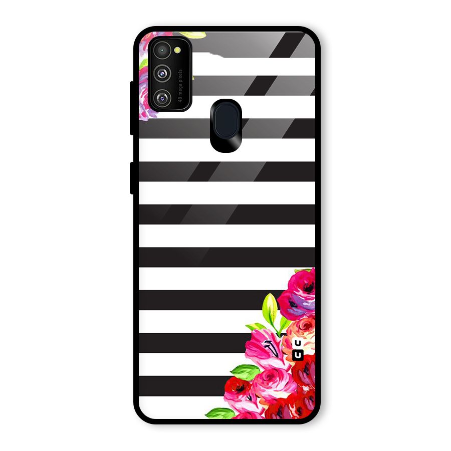 Floral Stripes Glass Back Case for Galaxy M30s