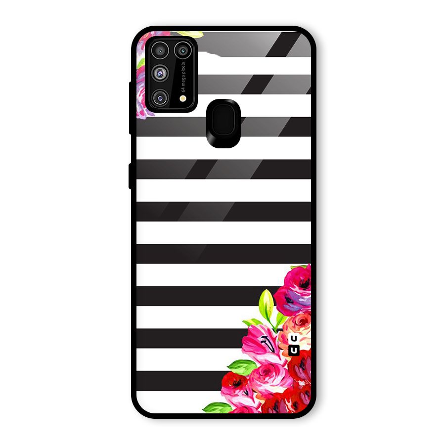 Floral Stripes Glass Back Case for Galaxy M31