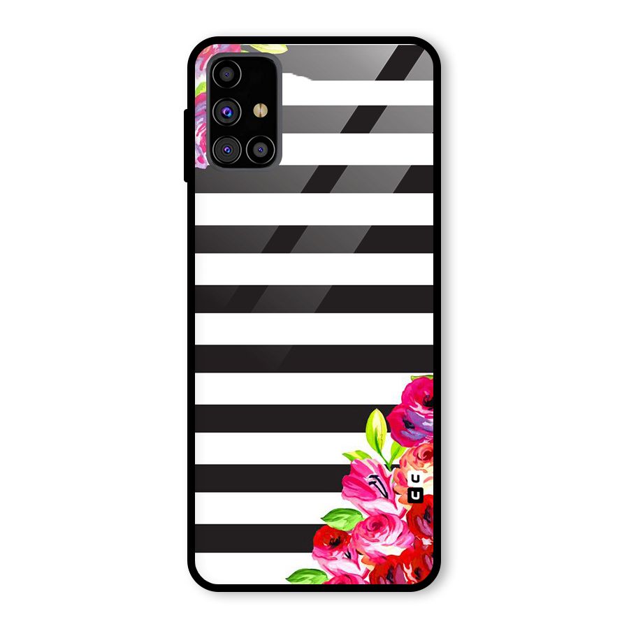 Floral Stripes Glass Back Case for Galaxy M31s