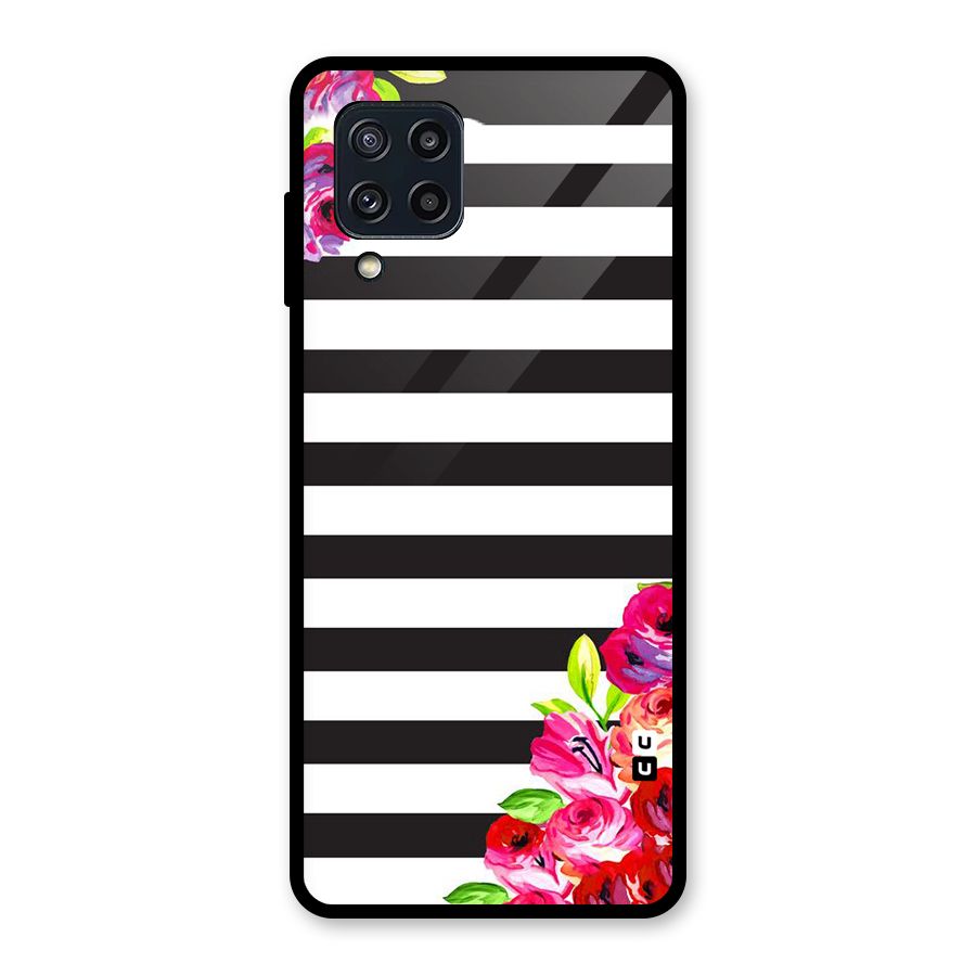 Floral Stripes Glass Back Case for Galaxy M32