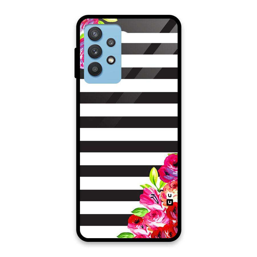 Floral Stripes Glass Back Case for Galaxy M32 5G