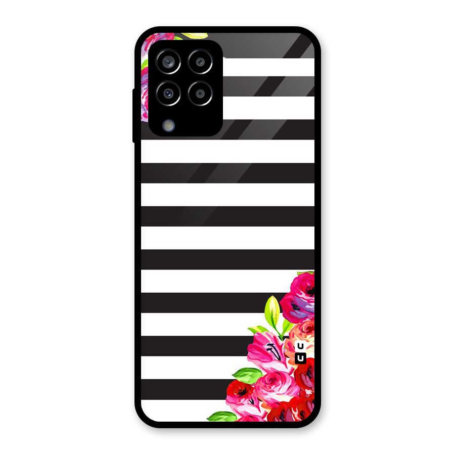 Floral Stripes Glass Back Case for Galaxy M33
