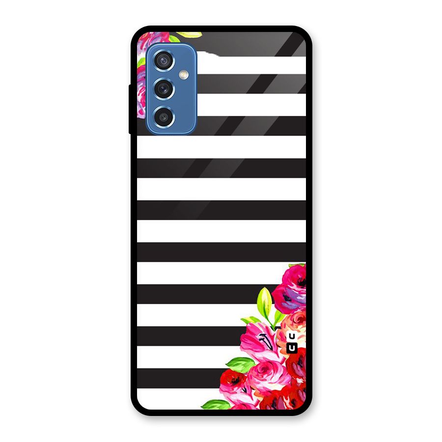 Floral Stripes Glass Back Case for Galaxy M52 5G
