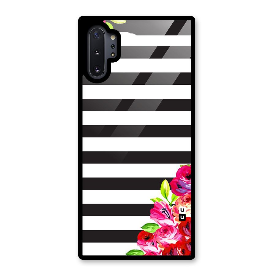 Floral Stripes Glass Back Case for Galaxy Note 10 Plus