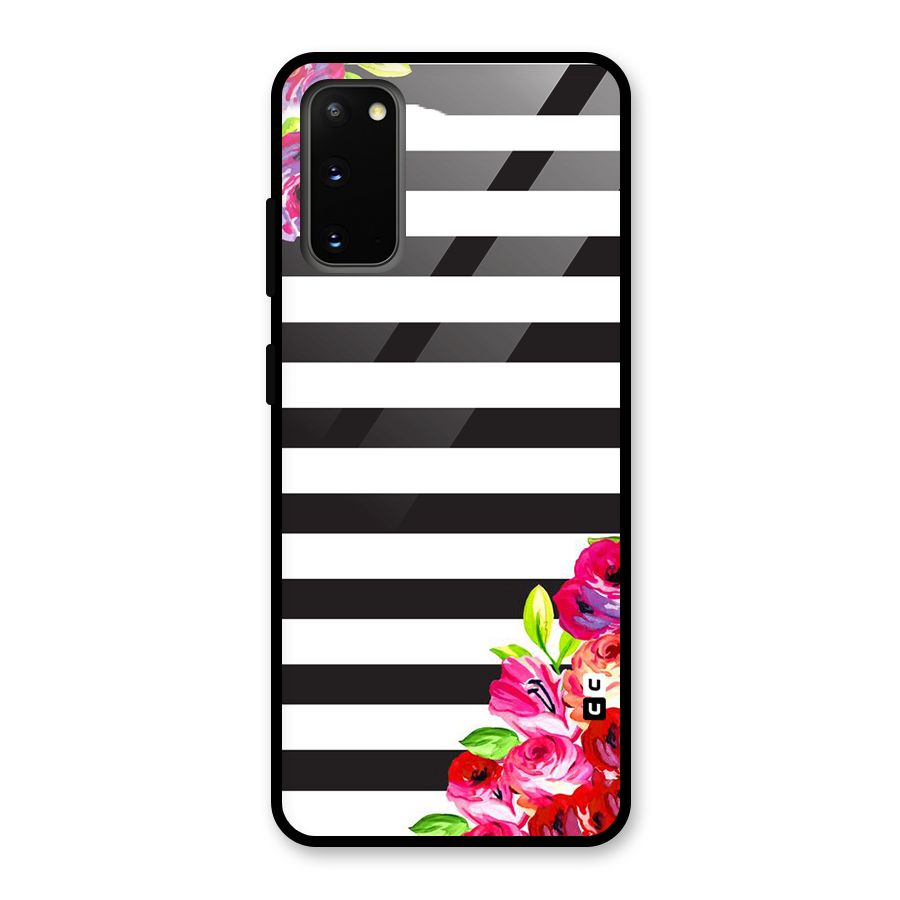Floral Stripes Glass Back Case for Galaxy S20