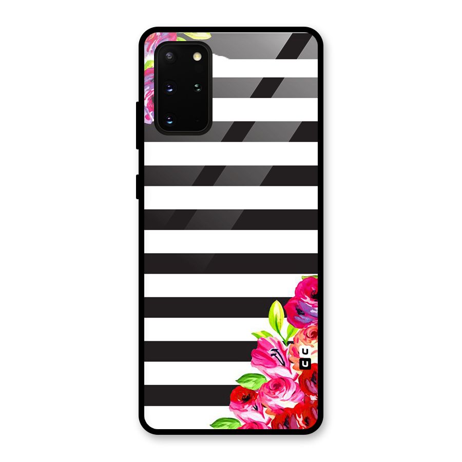 Floral Stripes Glass Back Case for Galaxy S20 Plus
