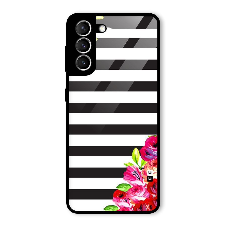 Floral Stripes Glass Back Case for Galaxy S21 5G