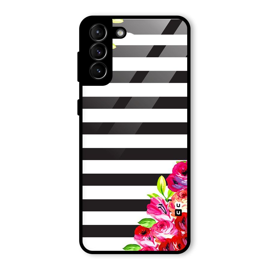 Floral Stripes Glass Back Case for Galaxy S21 Plus