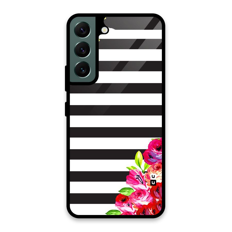 Floral Stripes Glass Back Case for Galaxy S22 5G