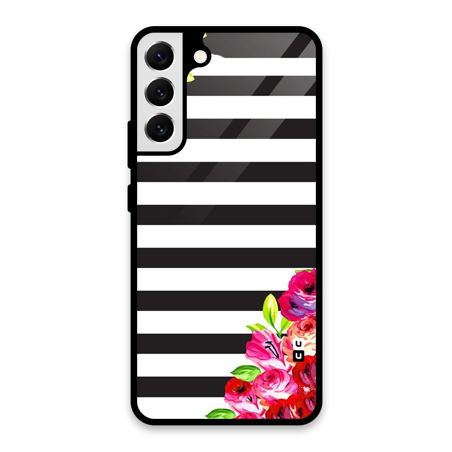 Floral Stripes Glass Back Case for Galaxy S22 Plus 5G