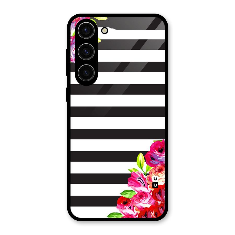 Floral Stripes Glass Back Case for Galaxy S23 Plus