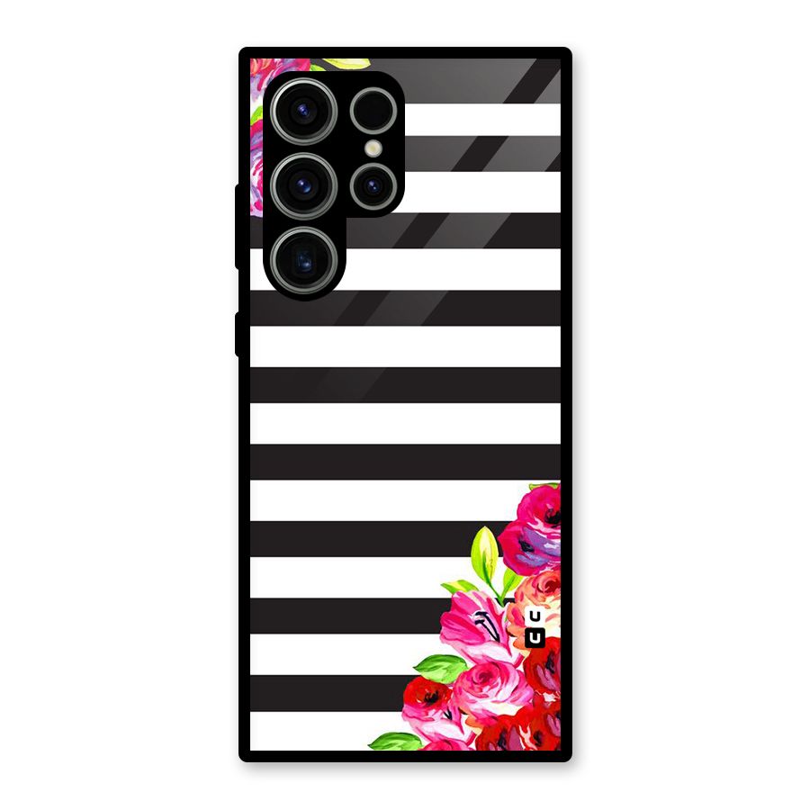 Floral Stripes Glass Back Case for Galaxy S23 Ultra