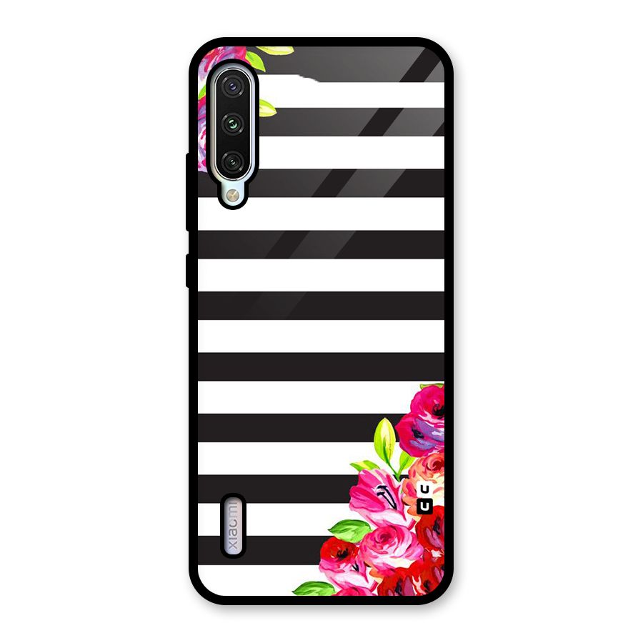 Floral Stripes Glass Back Case for Mi A3