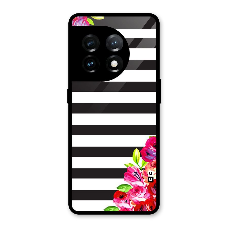 Floral Stripes Glass Back Case for OnePlus 11