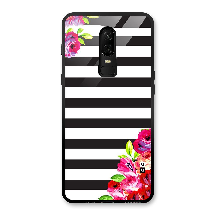 Floral Stripes Glass Back Case for OnePlus 6