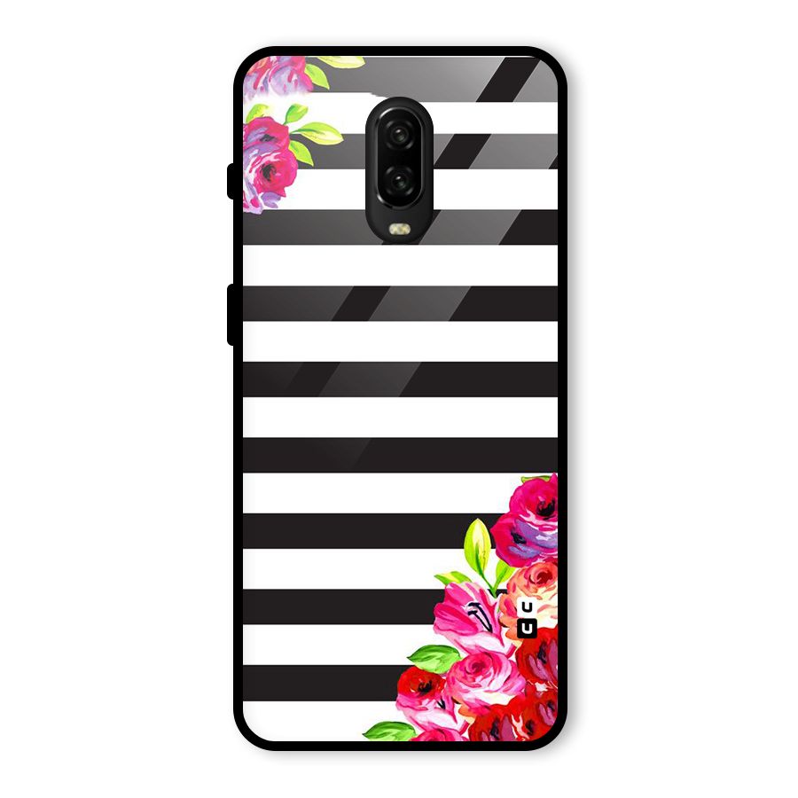 Floral Stripes Glass Back Case for OnePlus 6T