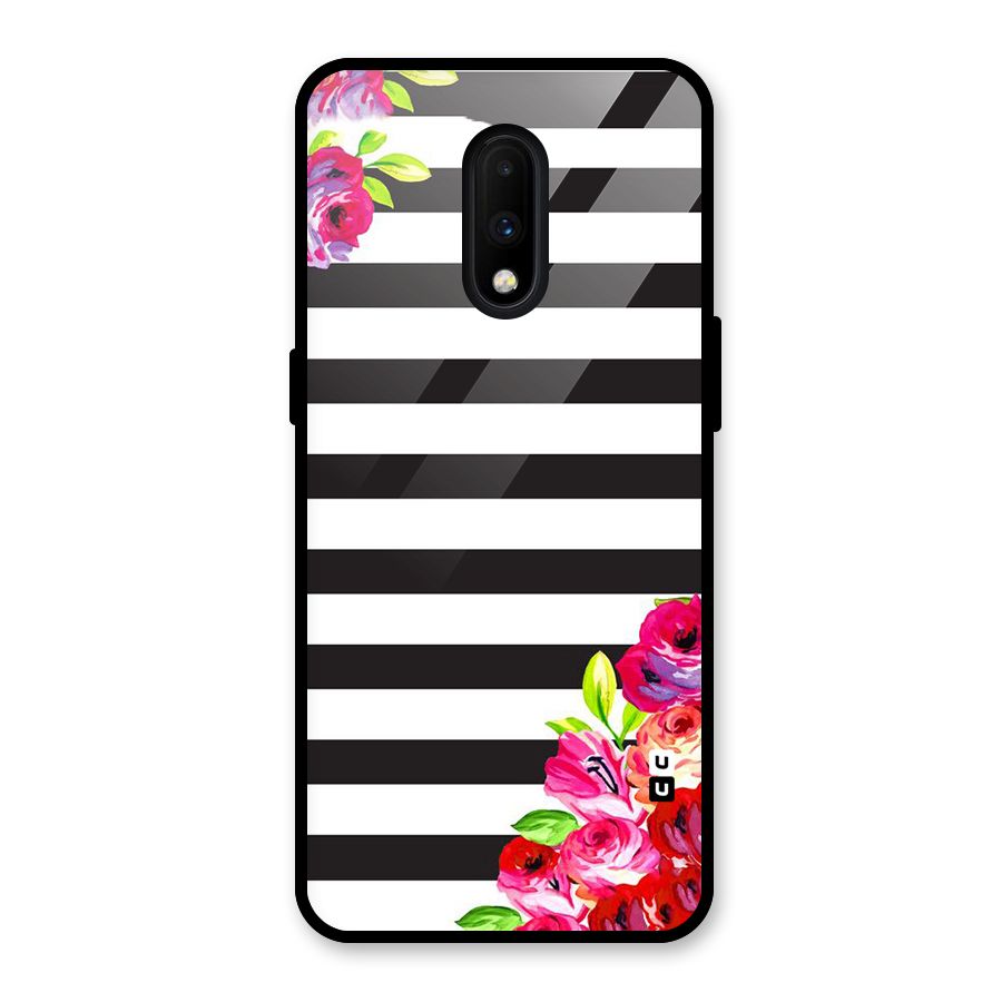 Floral Stripes Glass Back Case for OnePlus 7