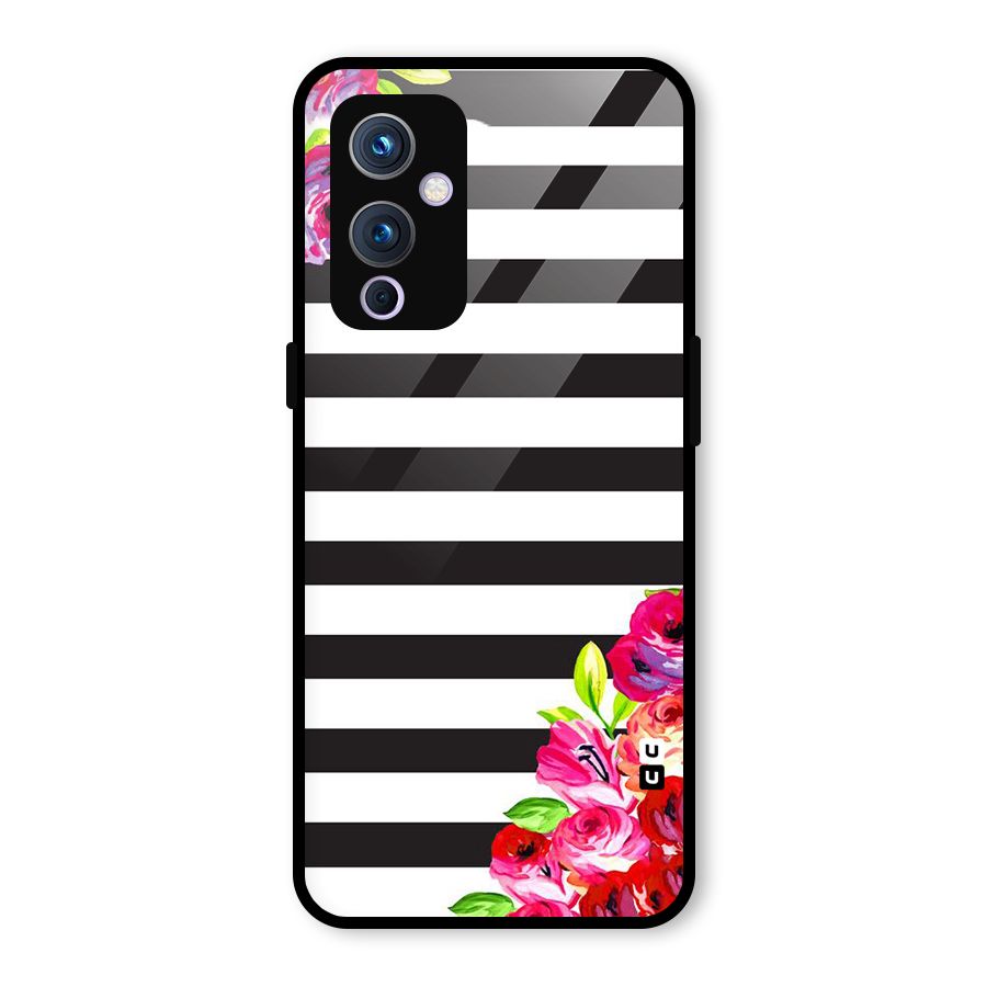Floral Stripes Glass Back Case for OnePlus 9