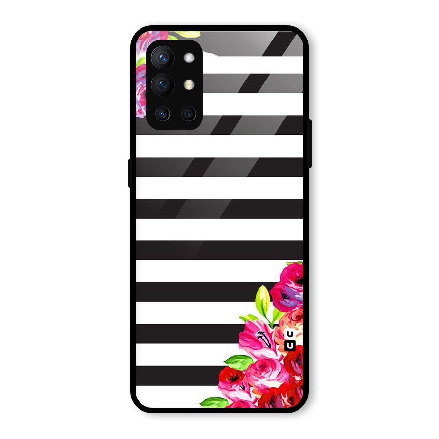 Floral Stripes Glass Back Case for OnePlus 9R