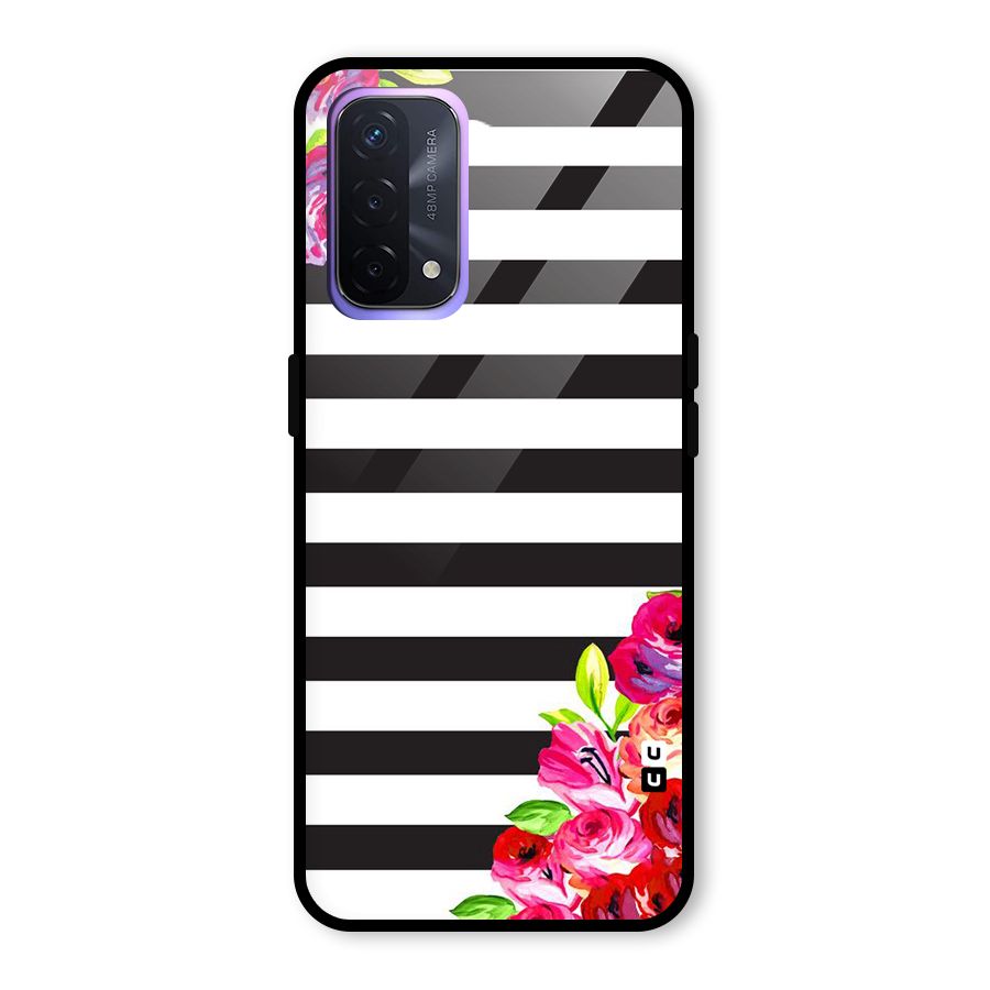 Floral Stripes Glass Back Case for Oppo A74 5G