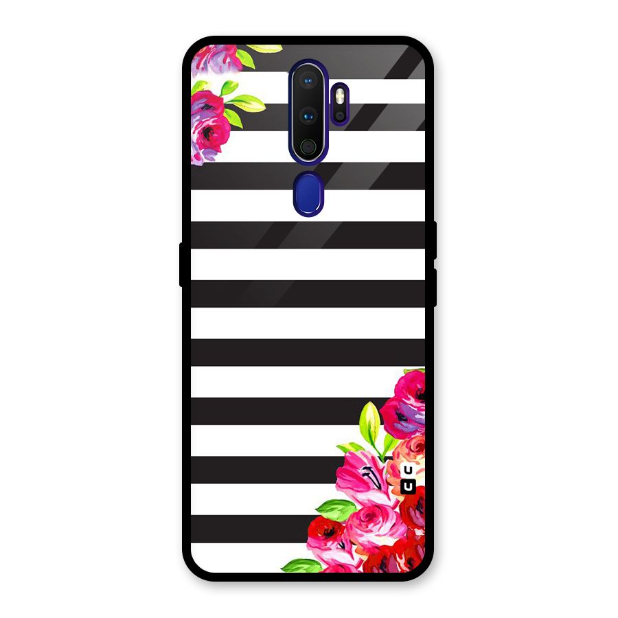 Floral Stripes Glass Back Case for Oppo A9 (2020)