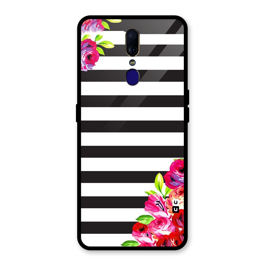 Floral Stripes Glass Back Case for Oppo F11