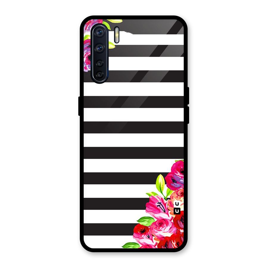Floral Stripes Glass Back Case for Oppo F15