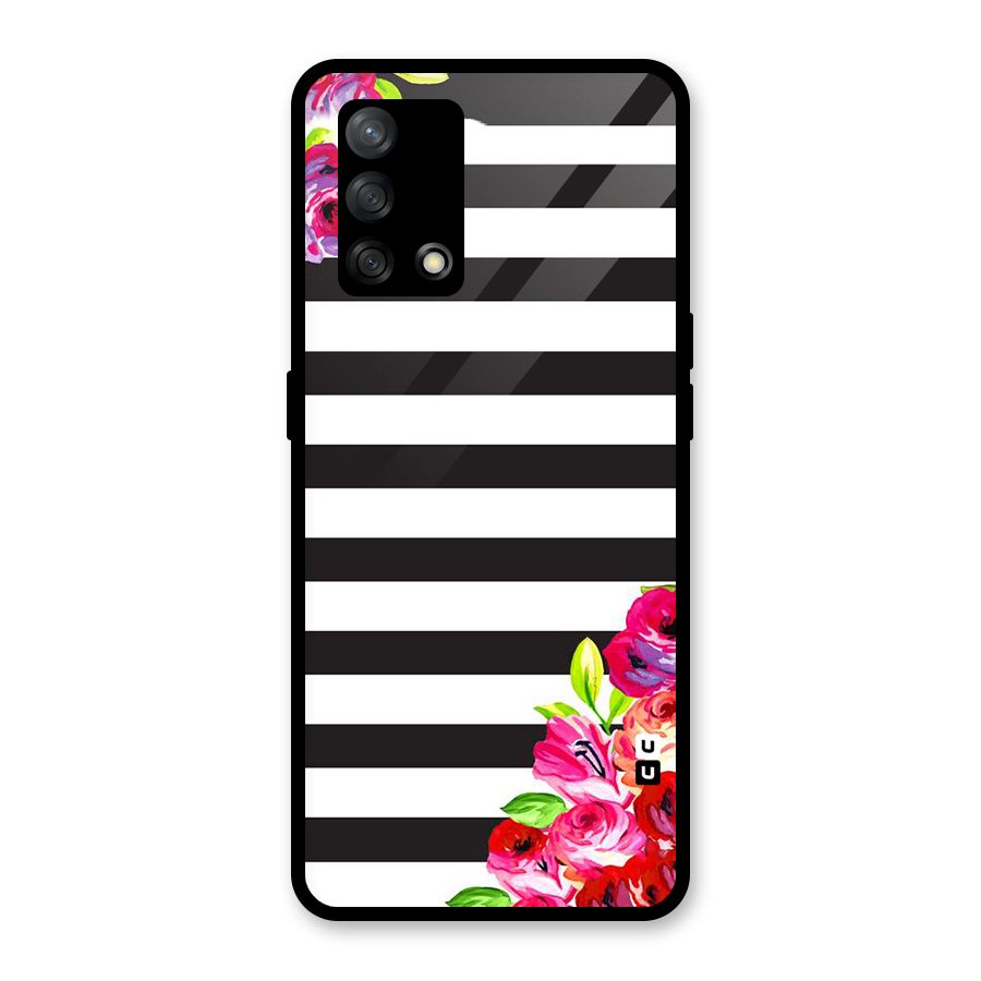 Floral Stripes Glass Back Case for Oppo F19