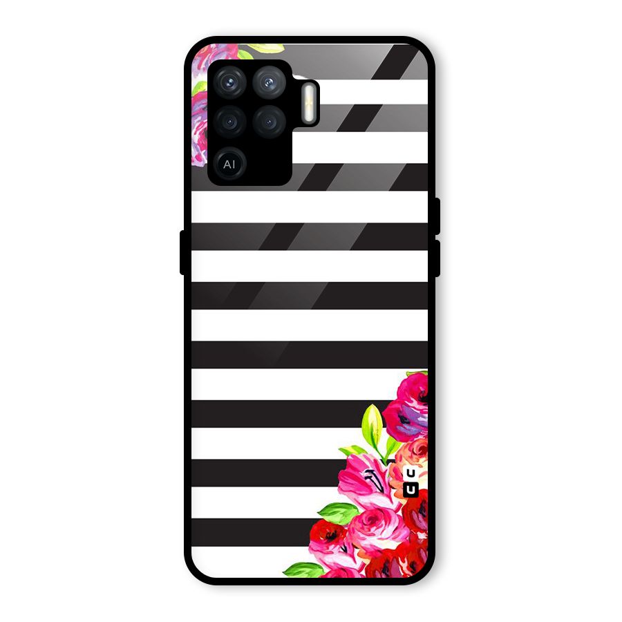 Floral Stripes Glass Back Case for Oppo F19 Pro