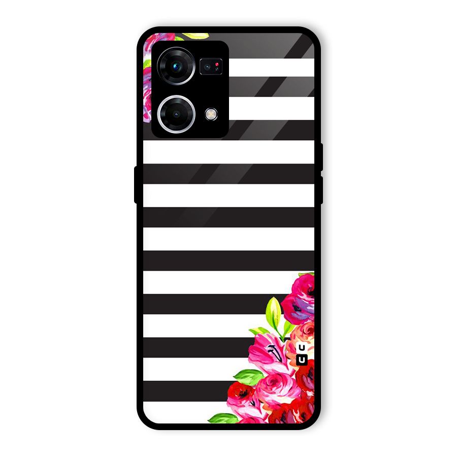 Floral Stripes Glass Back Case for Oppo F21s Pro 4G