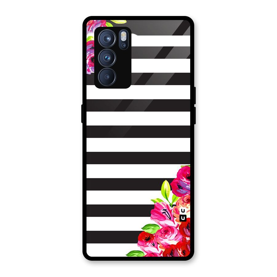 Floral Stripes Glass Back Case for Oppo Reno6 Pro 5G