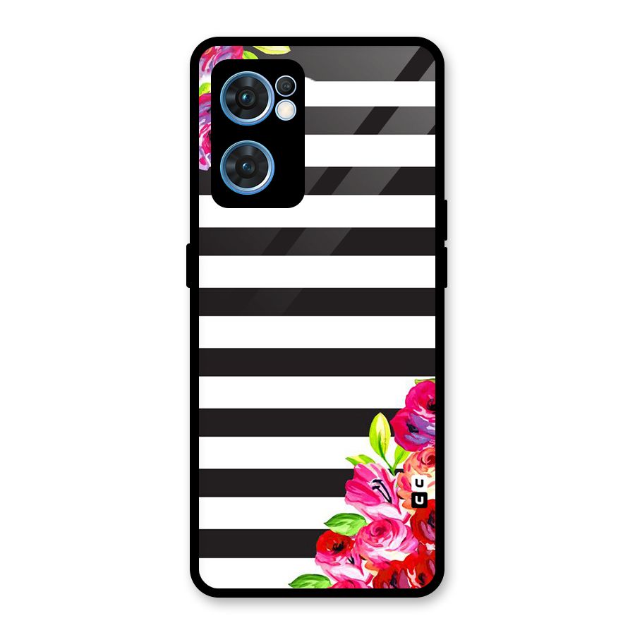 Floral Stripes Glass Back Case for Oppo Reno7 5G