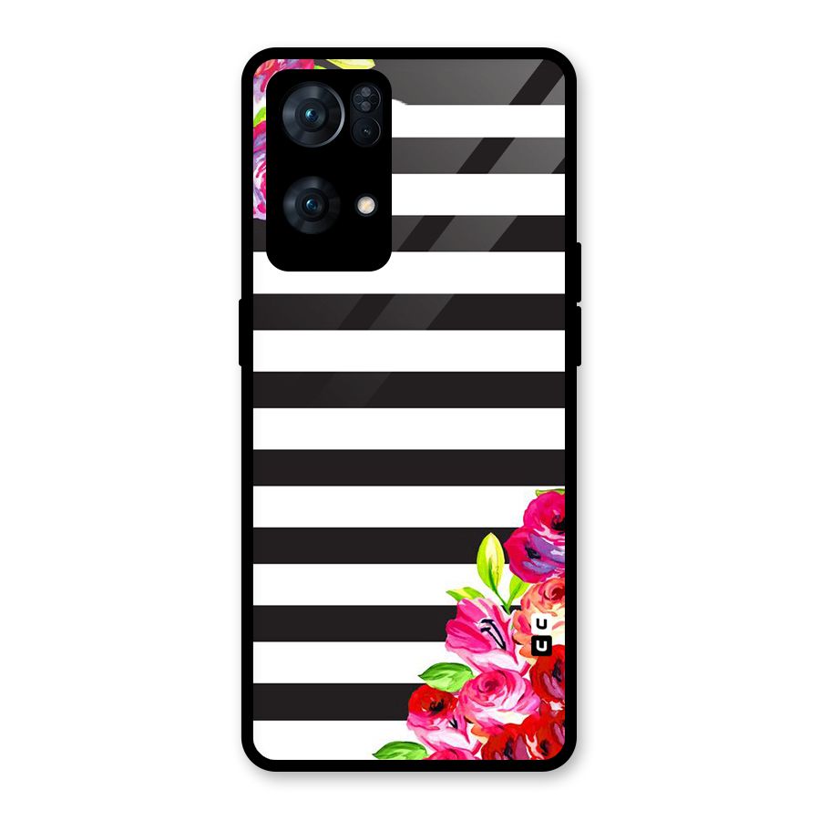 Floral Stripes Glass Back Case for Oppo Reno7 Pro 5G