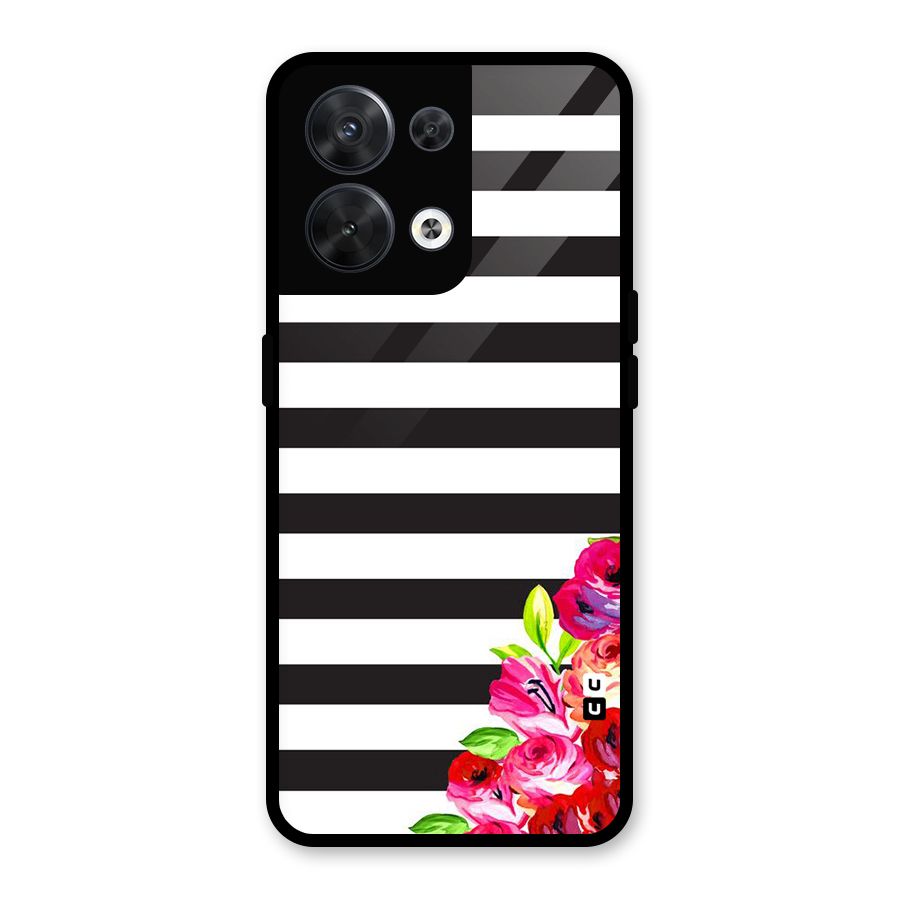 Floral Stripes Glass Back Case for Oppo Reno8 5G