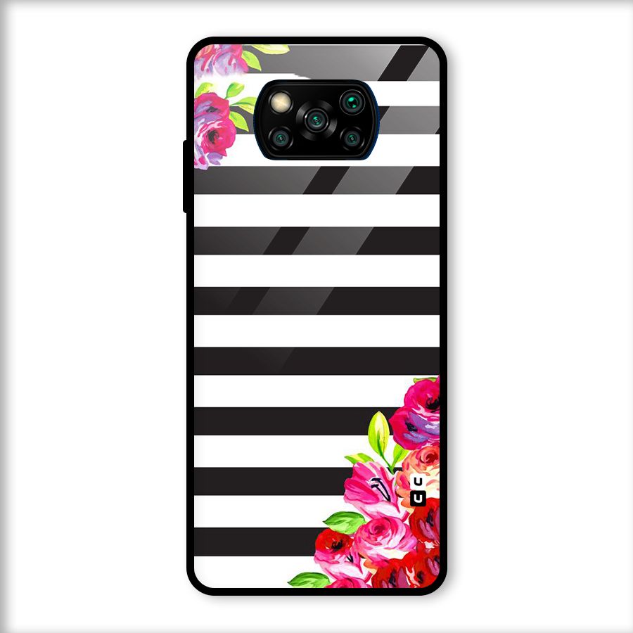 Floral Stripes Glass Back Case for Poco X3