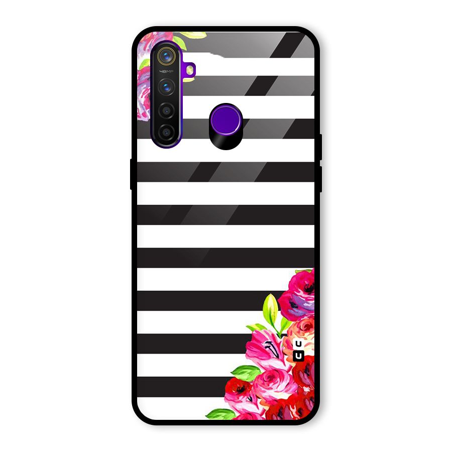 Floral Stripes Glass Back Case for Realme 5 Pro